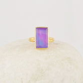Purple Rectangle Ring, Aurora Opal Ring, Gemstone Solid Silver Ring, 18k Gold Plated Silver Ring, Huge Ring For Women Ring, Handcrafted Ring